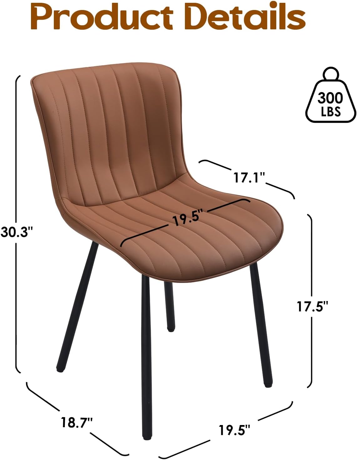 Farini Dining Chairs Set of 2, Faux Leather Kitchen & Dining Room Chairs for Dining Room, Mid Century Modern Dining Table Chairs with Metal Legs
