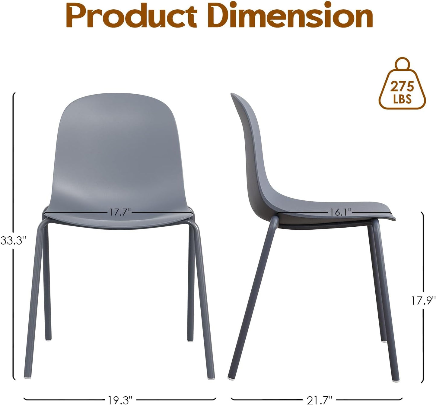 Modern Plastic Stackable Dining Chair Set of 4 with Metal Legs for Indoor or Outdoor