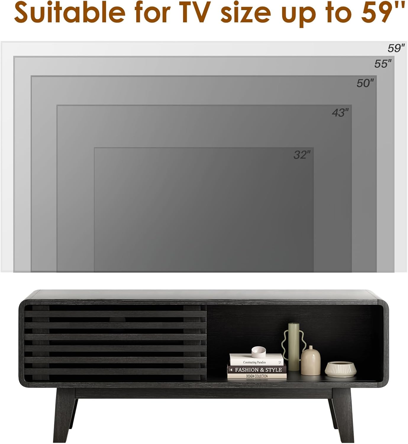 Farini TV Stand for TV up to 59", Entertainment Center with Storage and Sliding Door