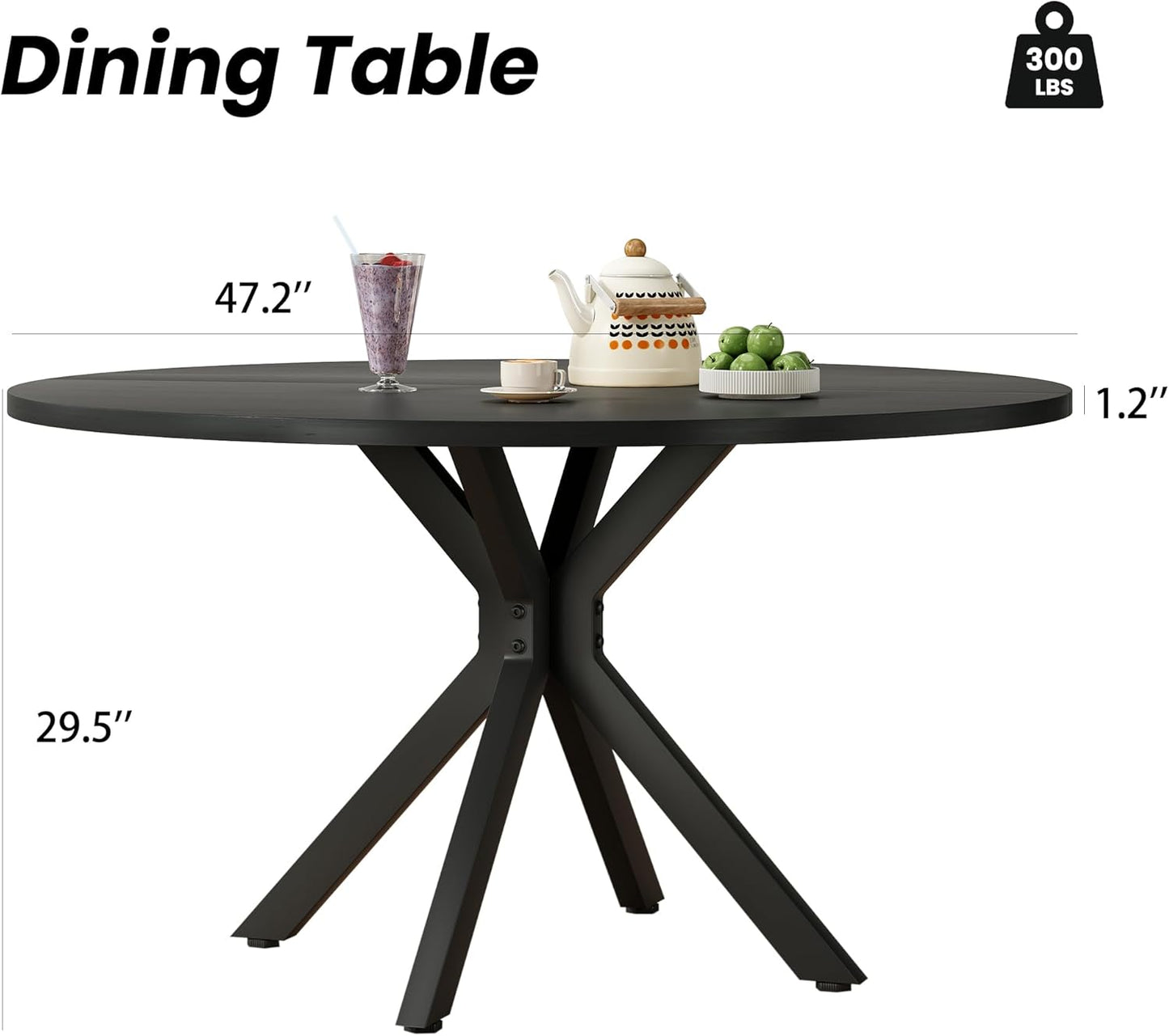 Farini 47 Inch Round Dining Table for 4-6 People, Mid Century Modern Kitchen Table with Sturdy Base, Wood Dining Table for Kitchen Dining Room