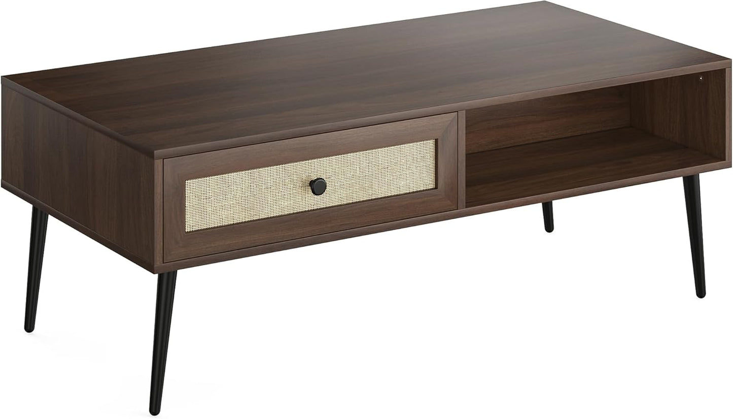 Farini 47" Modern Coffee Table, Rectangle Living Room Table with Drawer & Open Shelf for Living Room, Office