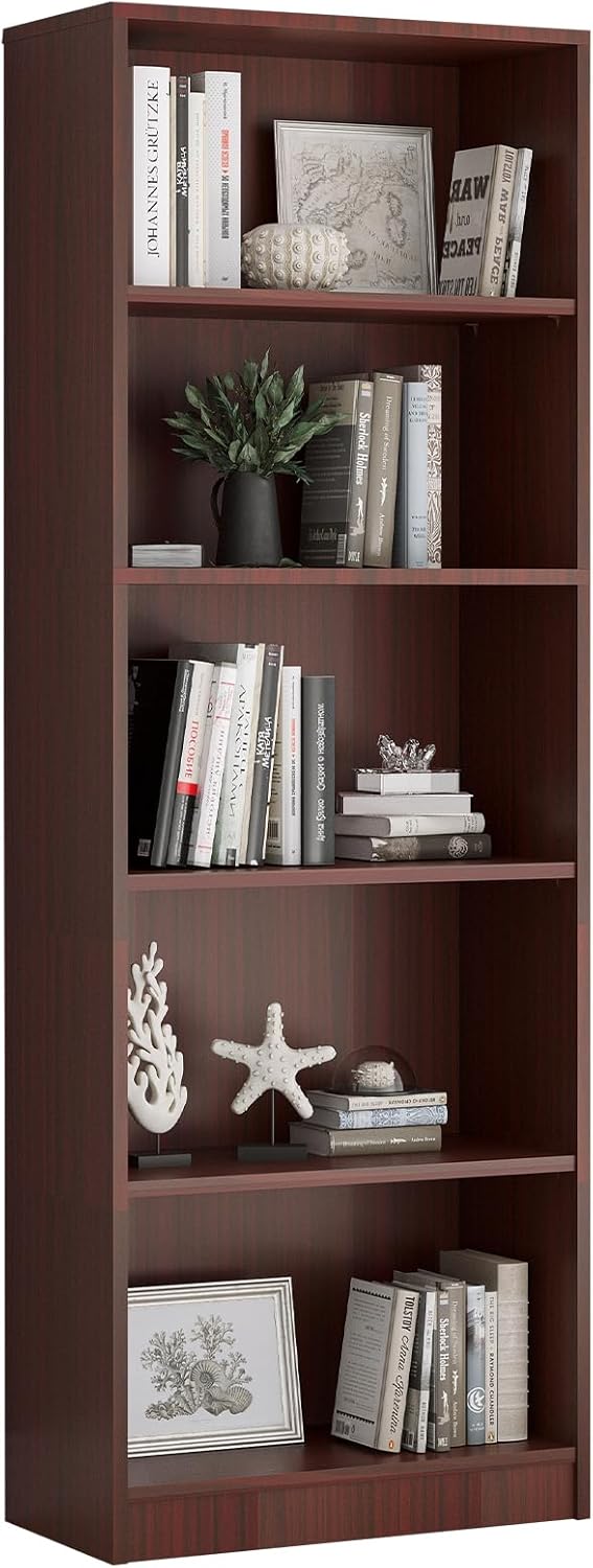 Farini Bookcase Freestanding 5 Shelf Wood Bookshelf Adjustable Shelves for Home Office,5 Layer
