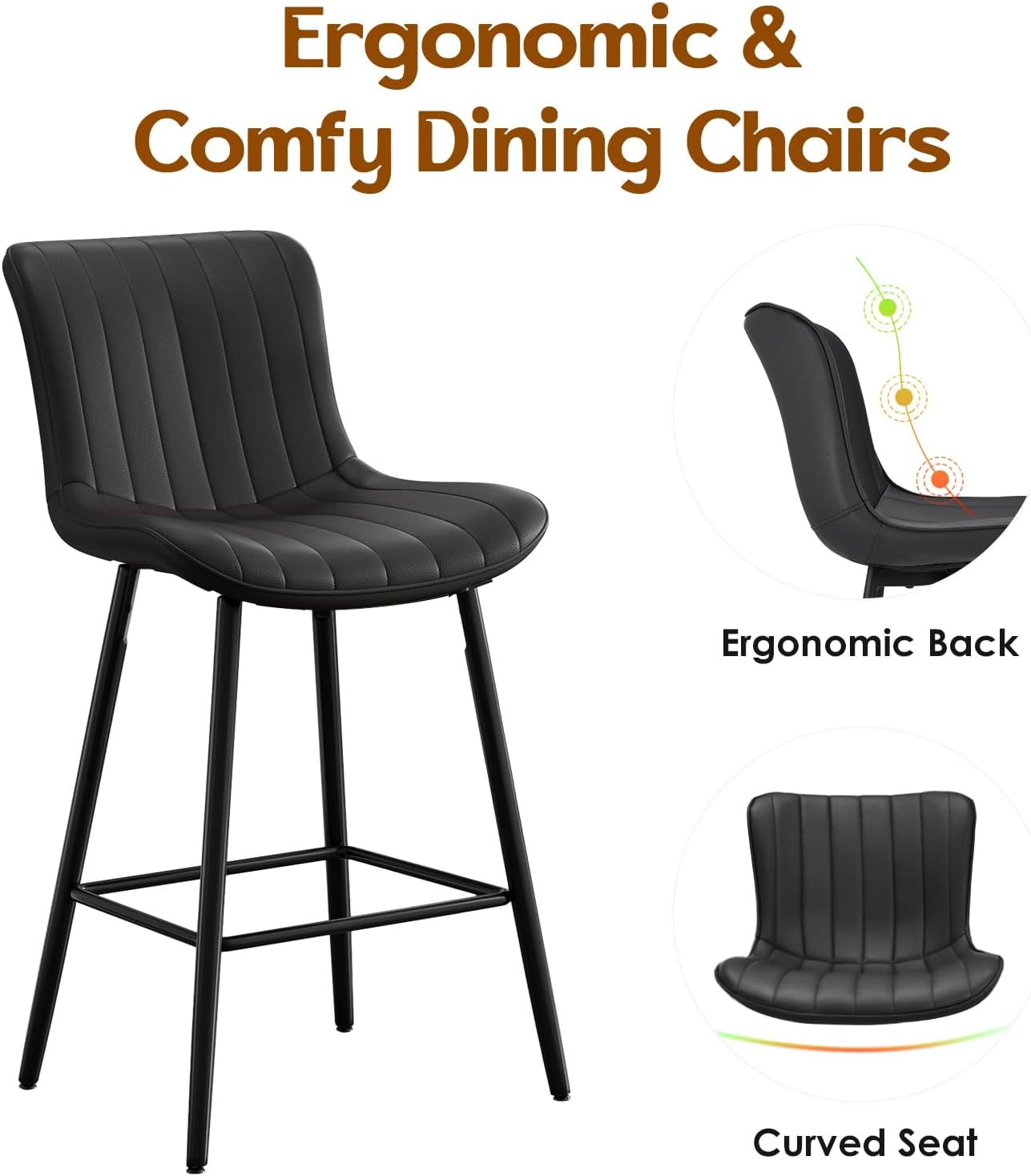 Farini 26 Inch Counter Stools Set of 2, Faux Leather Barstool Modern Counter Chair, Counter Height Bar Stools, Counter Height Stools Barstools for Dining Room Kitchen Islands
