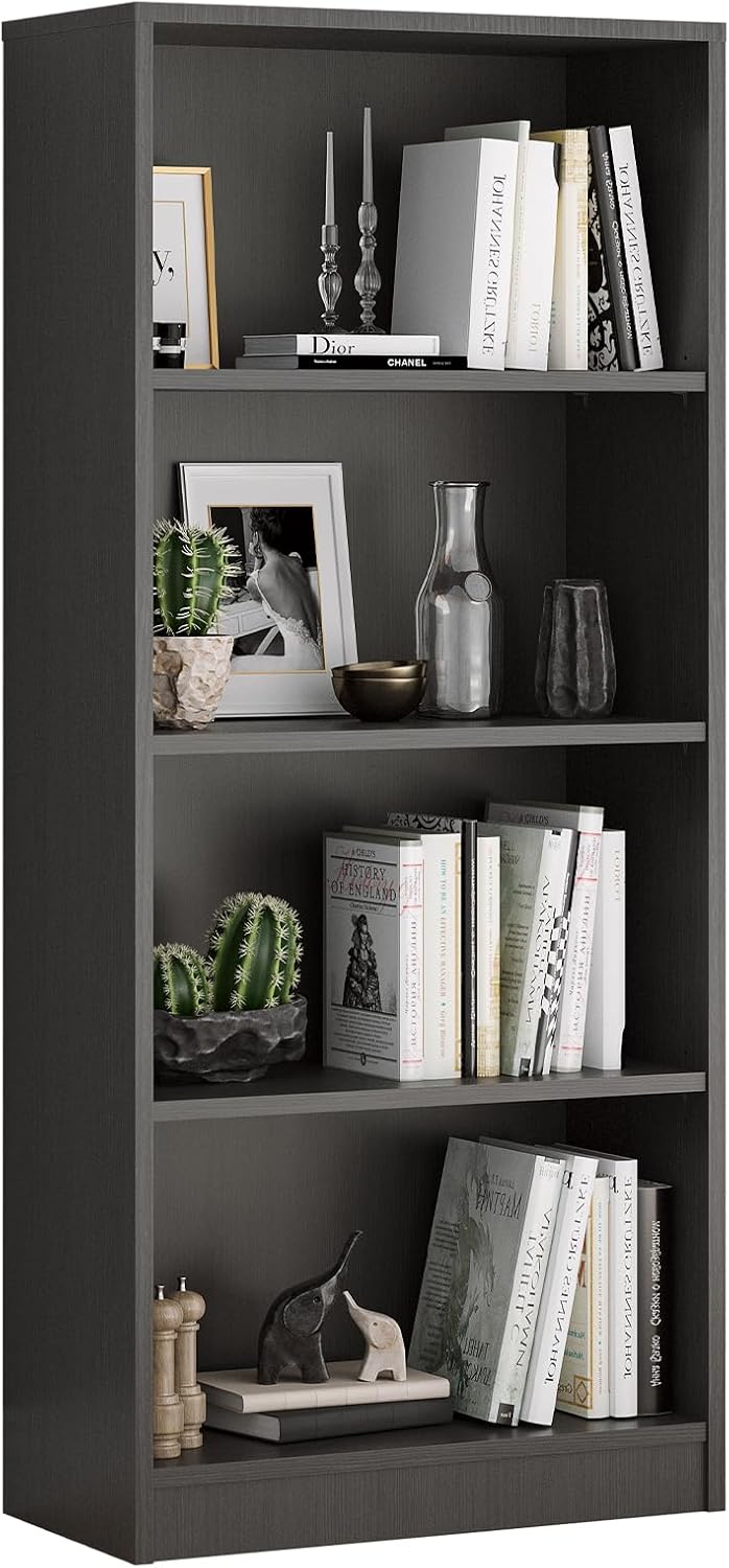 Farini Bookcase Freestanding 4 Shelf Wood Bookshelf Adjustable Shelves for Home Office,4 Layer, Cherry