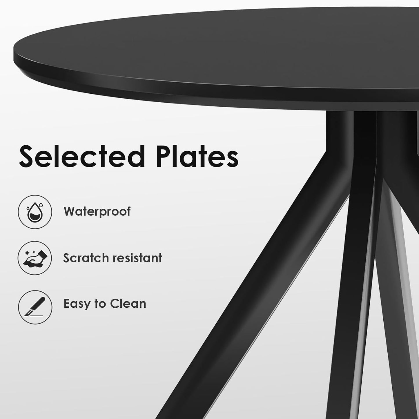 Farini Black Dining Table for 4-6 Person,39" Round Wooden Dining Tabletop and Metal Frame for Home Kitchen Dining Desk