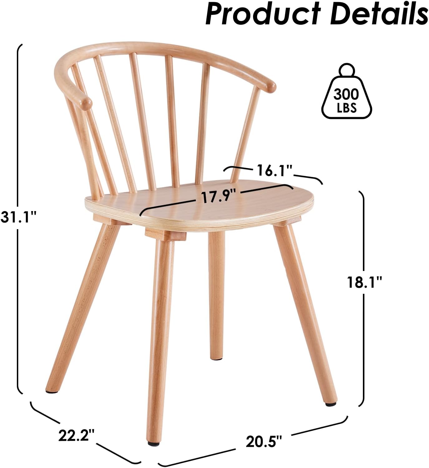Farini Windsor Dining Chairs, Kitchen & Dining Room Chairs for Dining Room with Spindle Back, Mid Century Modern Dining Table Chairs with Comfortable Seat, Wood Dining Chair
