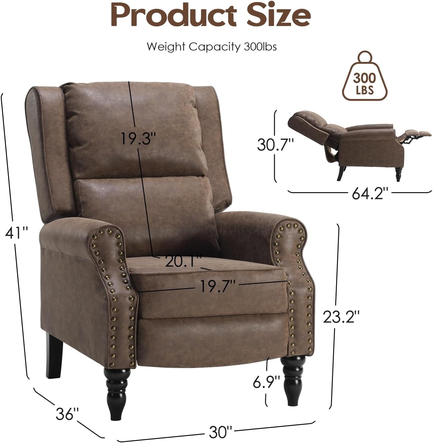 Farini Faux Leather Pushback Recliner Chair for Living Room Bedroom RV