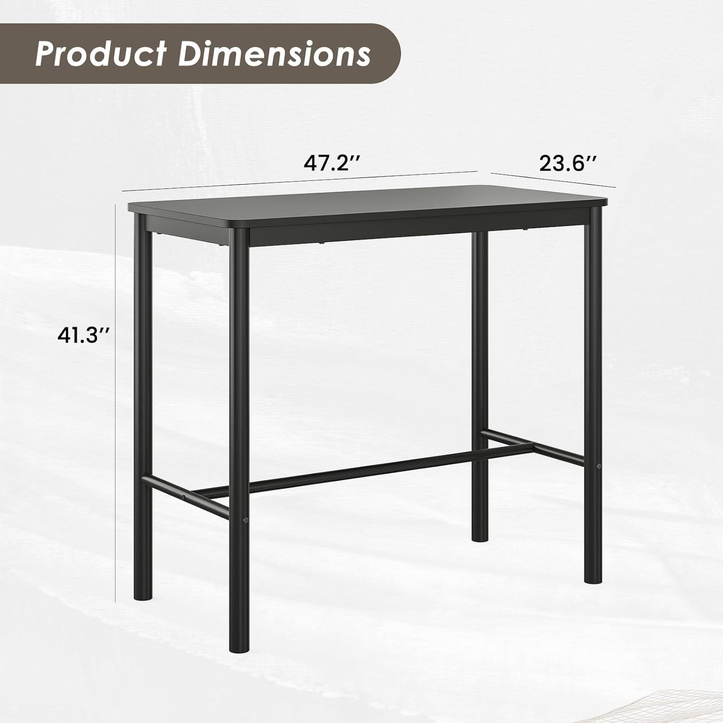 Farini 47 inch Counter Height Bar Table, Rectangular Dining Counter Tables with Metal Legs