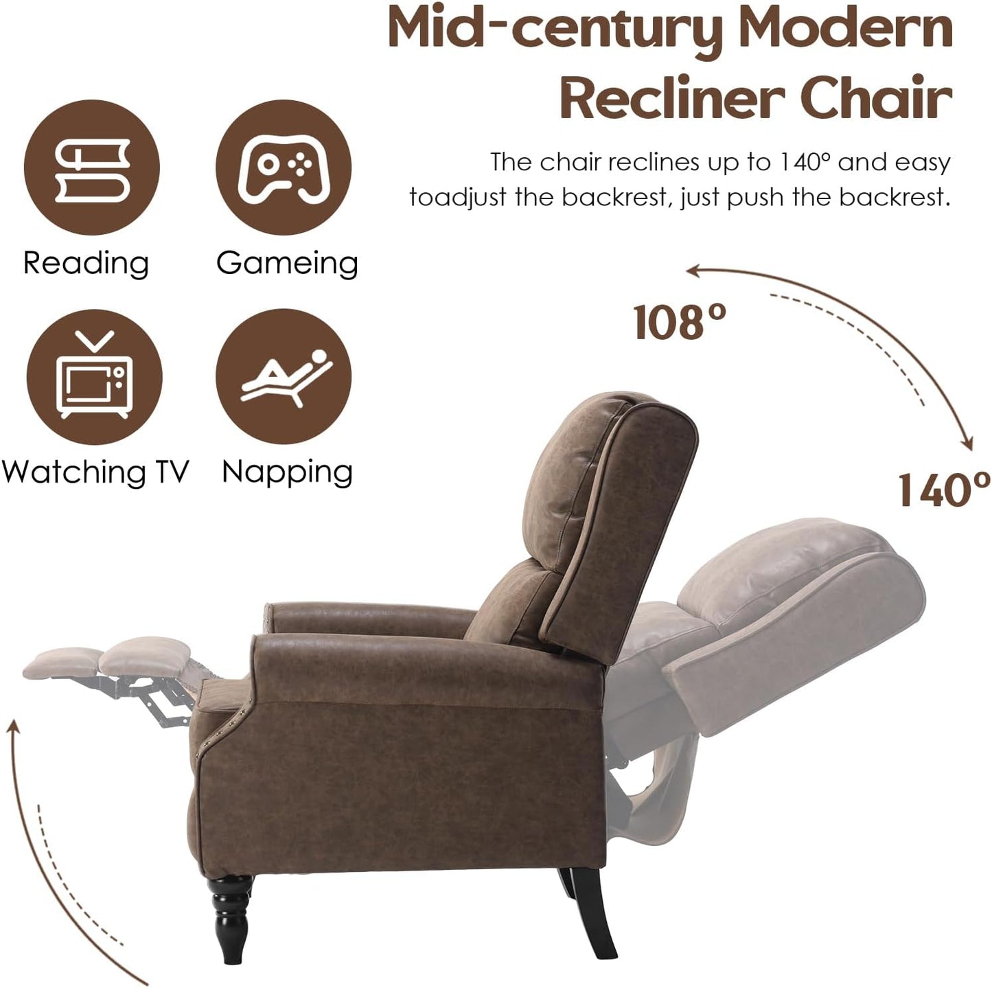 Farini Faux Leather Pushback Recliner Chair for Living Room Bedroom RV