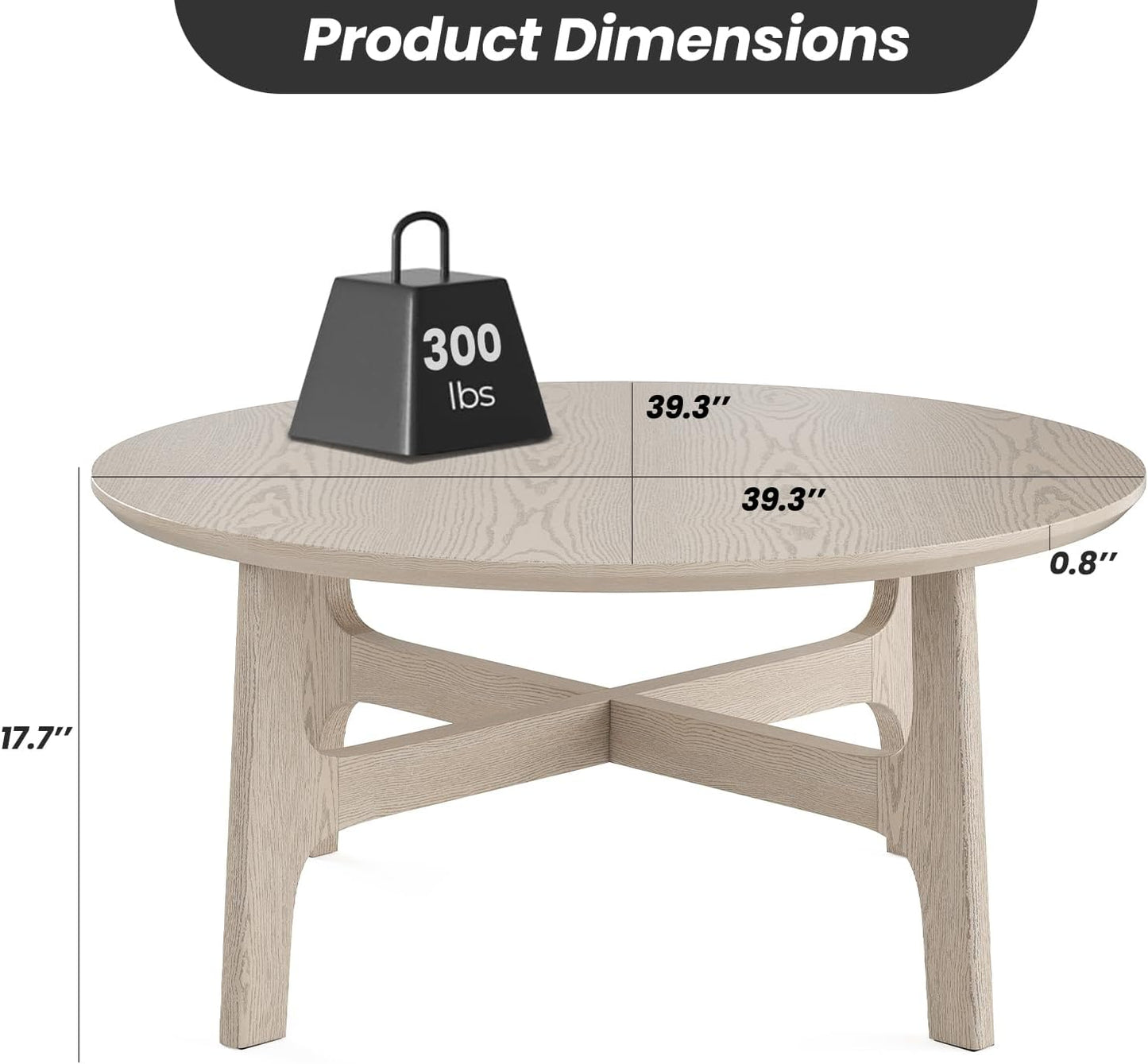 Farini Round Coffee Table,39" Wood Side Coffee Table for Living Room, White