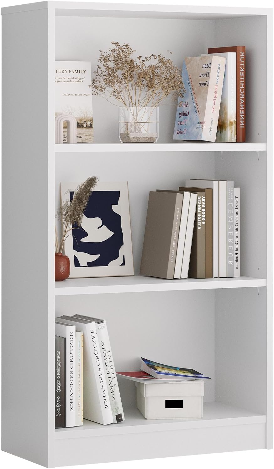 Farini Bookcase Freestanding 3 Shelf Wood Bookshelf Adjustable Shelves for Home Office,3 Layer, Grey