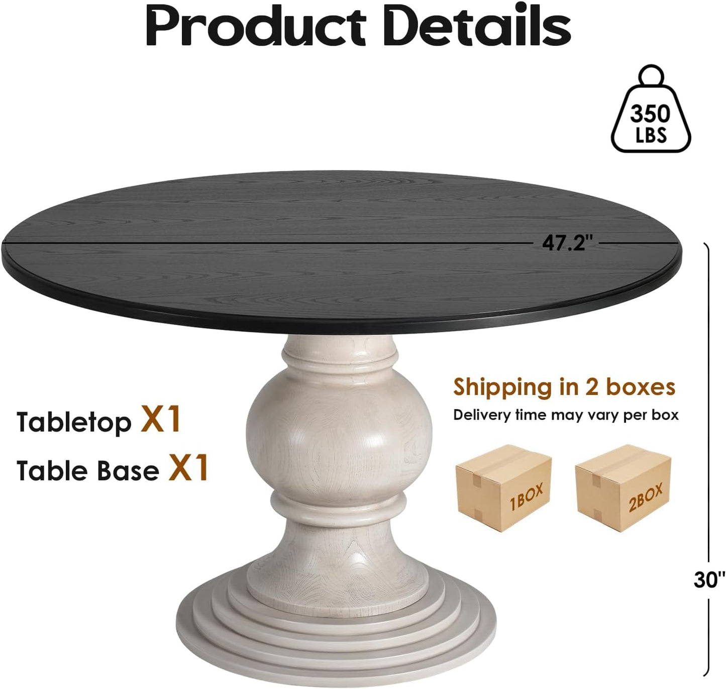 Farini 47.2" Wood Round Dining Table, Kitchen Table for 4-6 People with Pedestal Base, Ideal for Kitchen and Dining Room