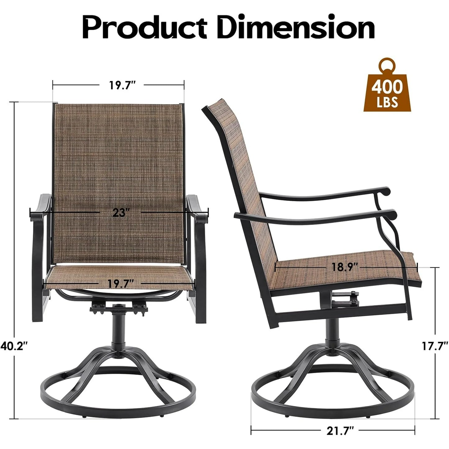 Farini Outdoor Dining Chairs Set, 360°Swivel Patio Dining Chair with Textilene Fabric, Outdoor Metal Armchair All Weather Resistant, Ergonomic Comfort, Perfect for Patio, Backyard, Balcony