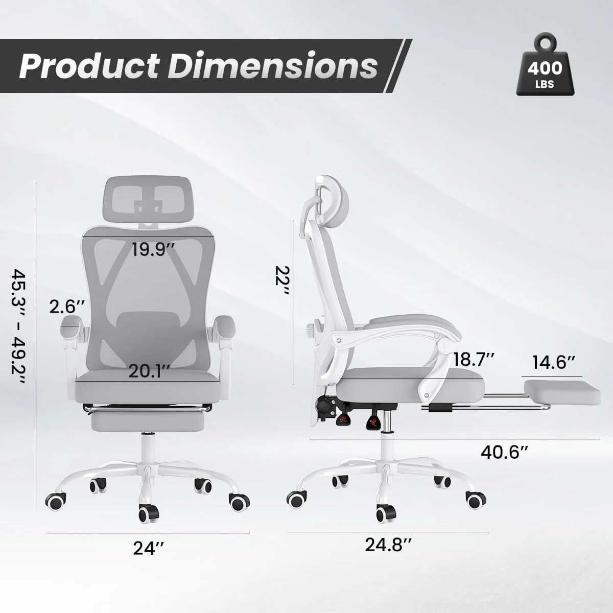 Farini Ergonomic Office Chair with Footrest, Mesh Office Desk Chair with Headrest, High Back Computer Chair with Adjustable Lumbar Support for Home Office Study Room Bedroom