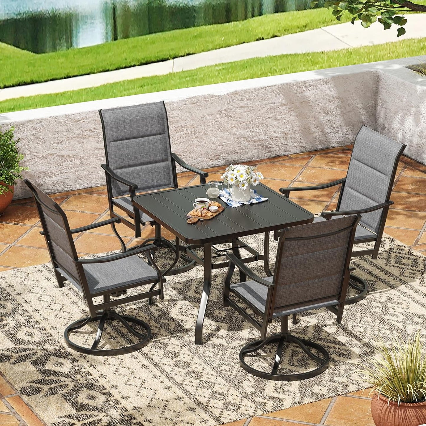 Farini Outdoor Dining Chairs Set, 360°Swivel Patio Dining Chair with Textilene Fabric, Outdoor Metal Armchair All Weather Resistant, Ergonomic Comfort, Perfect for Patio, Backyard, Balcony