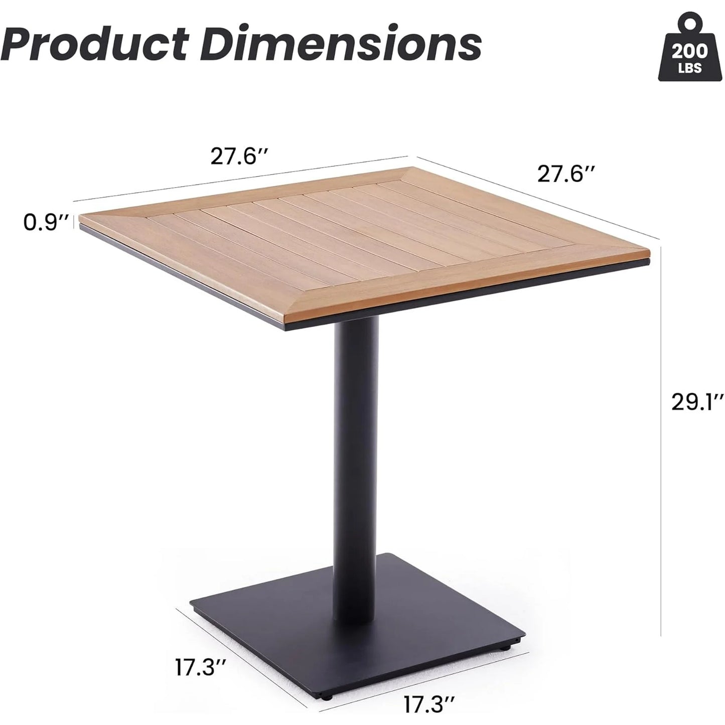 Farini Patio Furniture Table, Outdoor Dining Set of Patio Table, Plastic Wooden Top Outdoor Furniture Table for Lawn, Deck, Backyard, Poolside