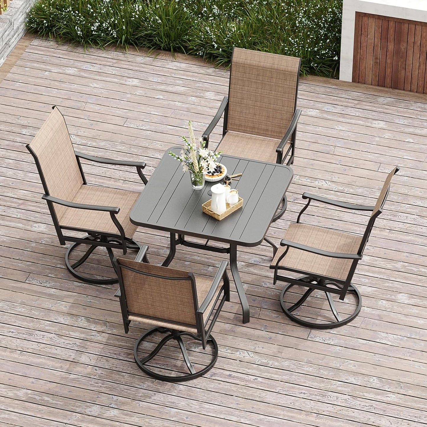 Farini Outdoor Dining Chairs Set, 360°Swivel Patio Dining Chair with Textilene Fabric, Outdoor Metal Armchair All Weather Resistant, Ergonomic Comfort, Perfect for Patio, Backyard, Balcony
