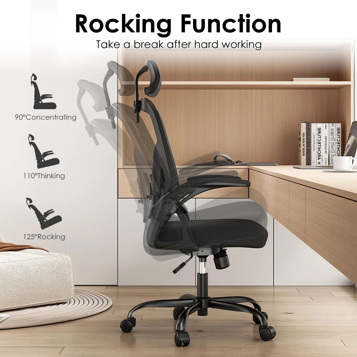 Farini Ergonomic Office Chair, Home Office Desk Chair with Headrest, High Back Computer Chair with Armrests and Adjustable Lumbar Support.for Home Office Study Room Bedroom