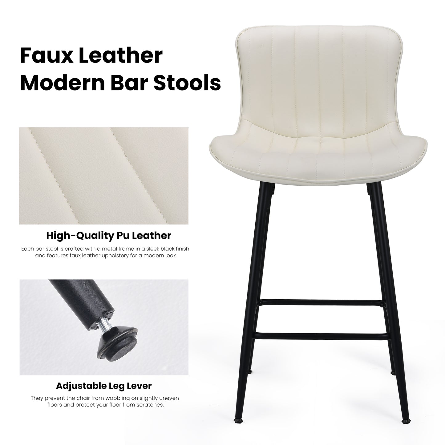 Farini 26" Counter Stools Set of 4, Faux Leather Barstools, Counter Height Chairs for Kitchen Islands & Dining Rooms, Beige