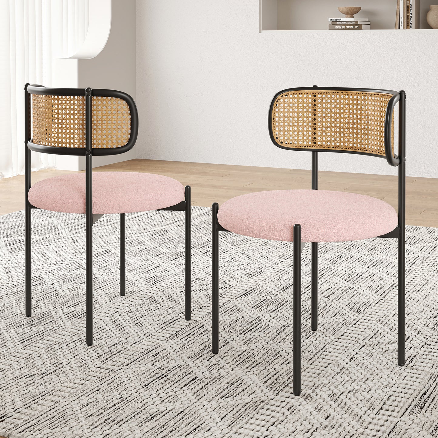 Farini Upholstered Dining Chair Set of 2, Rattan Backrest Kitchen Chair