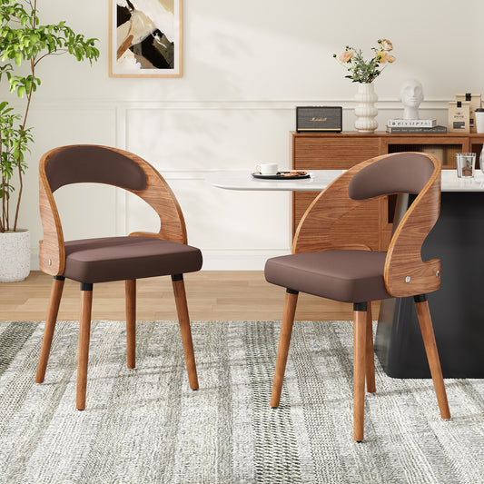Farini Set of 2 Wood Dining Chairs with Curved Backrest for Kitchen Dining Room, Dark Brown