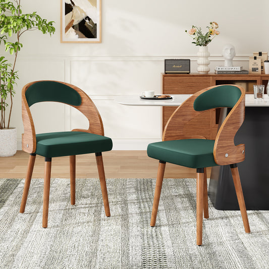 Farini Set of 2 Wood Dining Chairs with Curved Backrest for Kitchen Dining Room, Dark Green
