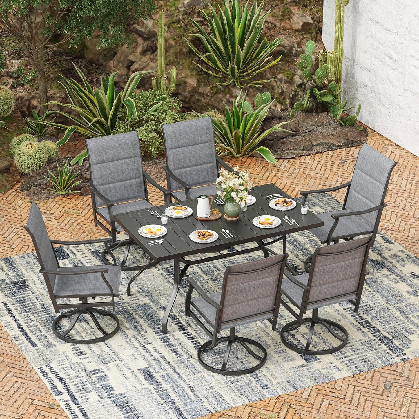 Farini Outdoor Dining Chairs Set, 360°Swivel Patio Dining Chair with Textilene Fabric, Outdoor Metal Armchair All Weather Resistant, Ergonomic Comfort, Perfect for Patio, Backyard, Balcony