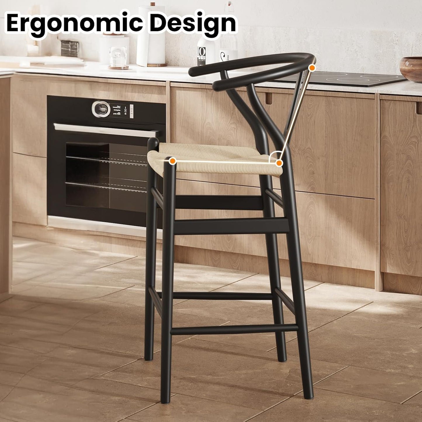 Farini Wishbone Barstool,Weave Counter Height Bar Stools, Fully Assembled Rattan Bar Chairs for Kitchen Island,1pc