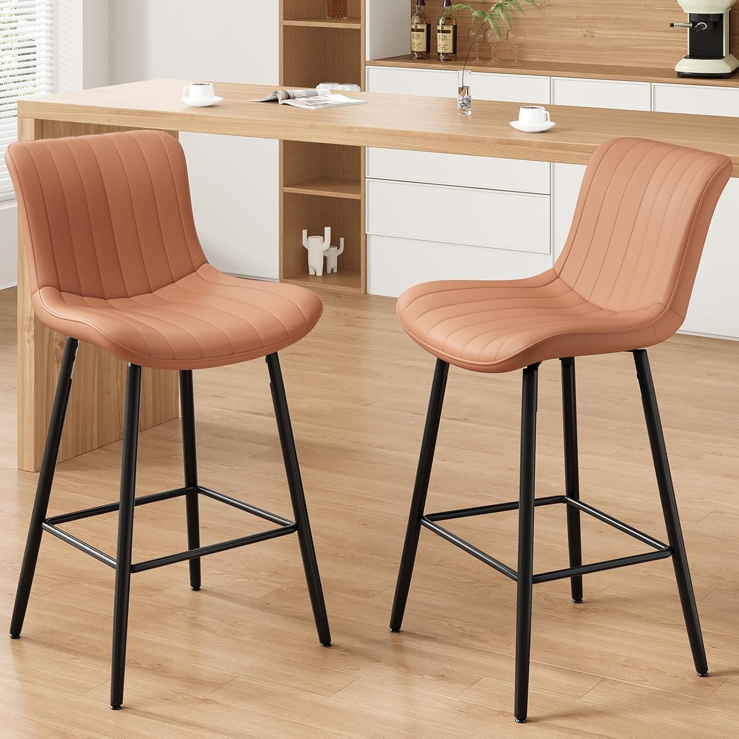 Farini 26 Inch Counter Stools Set of 2, Faux Leather Barstool Modern Counter Chair, Counter Height Bar Stools, Counter Height Stools Barstools for Dining Room Kitchen Islands