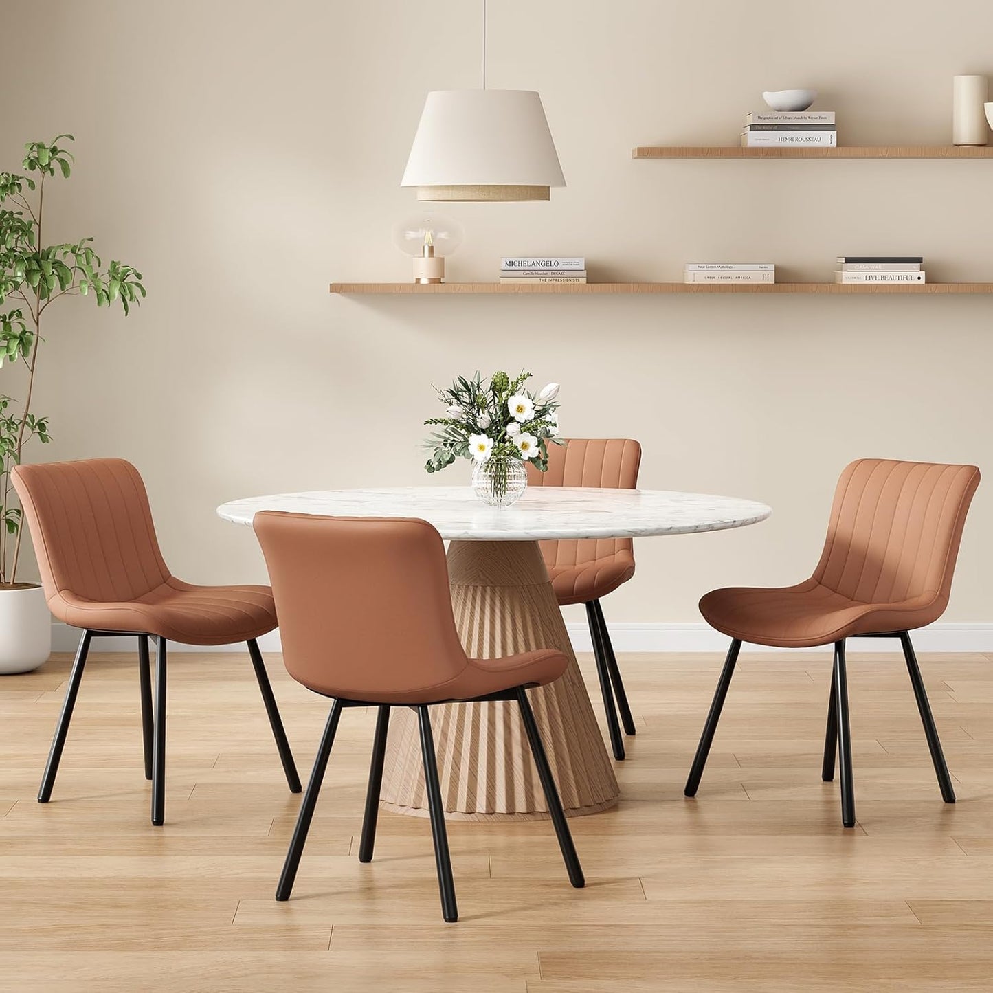Farini Dining Chairs Set of 2, Faux Leather Kitchen & Dining Room Chairs for Dining Room, Mid Century Modern Dining Table Chairs with Metal Legs