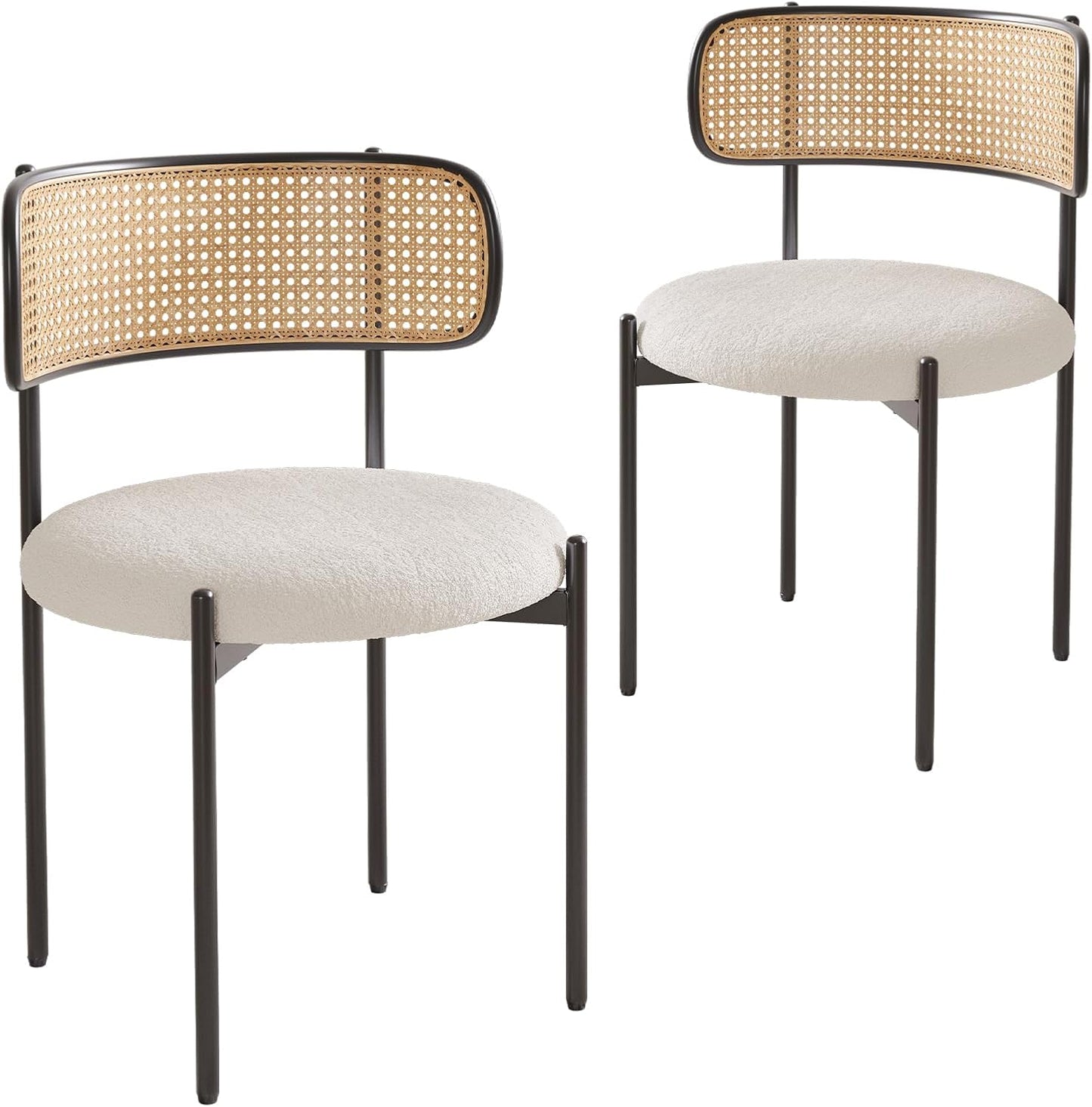 Farini Upholstered Dining Chair Set of 2, Rattan Backrest Kitchen Chair