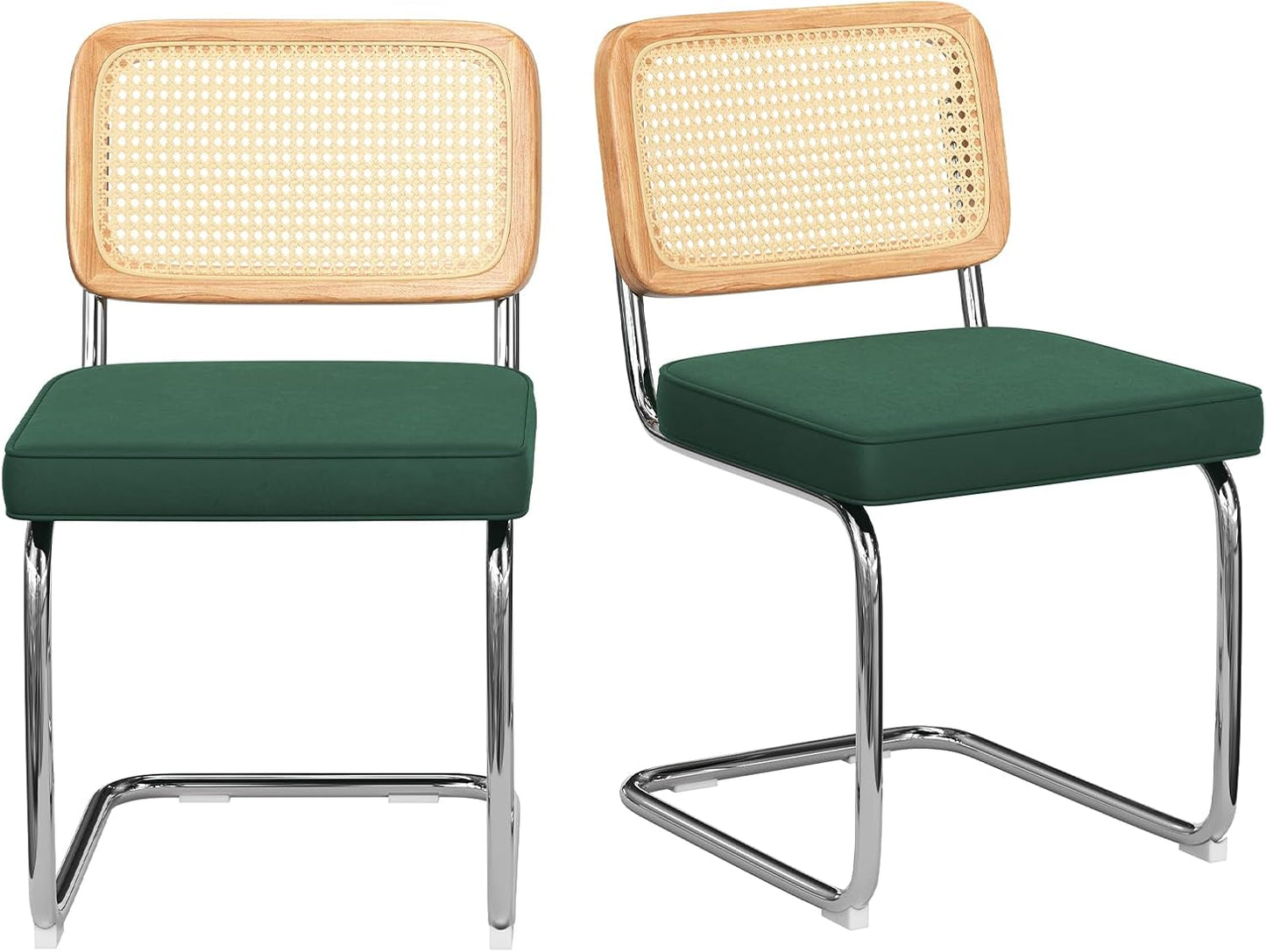 Farini Dining Chairs Set of 2, Mid-Century Modern Kitchen Chairs with Rattan Backrest & Velvet Upholstery