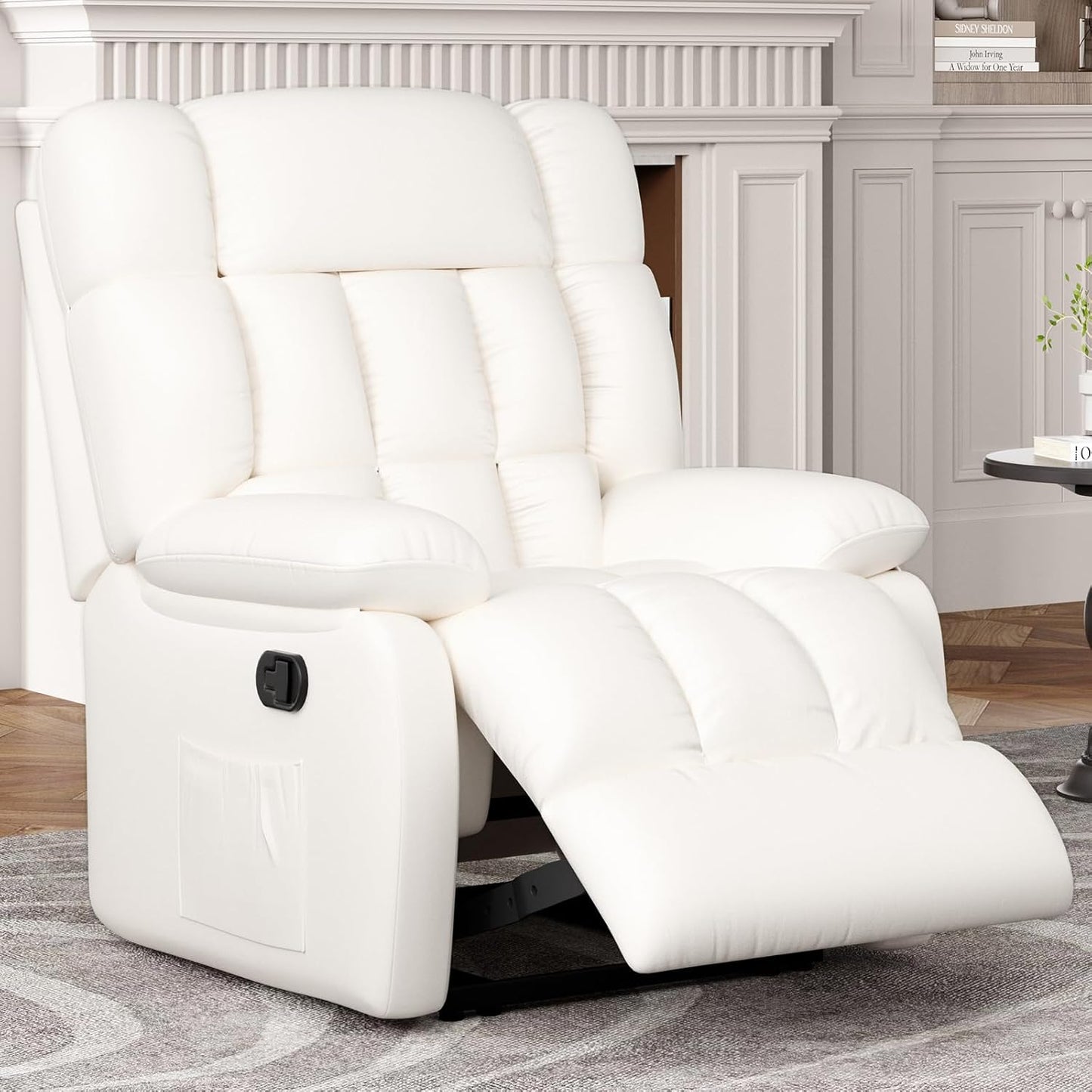 Farini Recliner Chair, Upholstered Rocker Recliner Chair with Side Pocket, Ergonomic 110°-160° Adjustable Reclining Chairs for Adults, Single Sofa Chair with Footrest,Recliner Sofa for Living Room