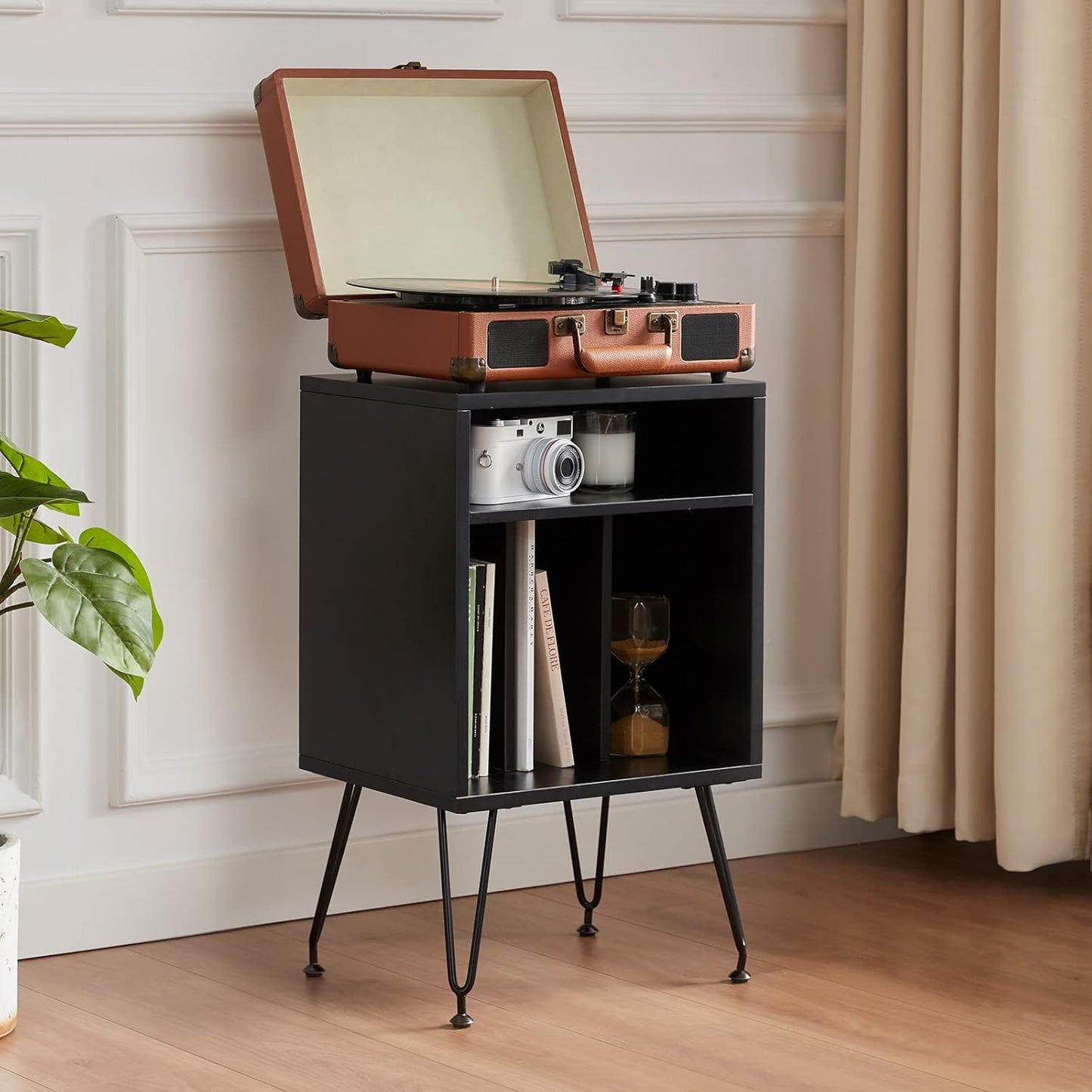 Farini Record Player Stand, Record Player Table for Living Room, Vinyl Record Stand,Turntable Stand Record Player, Adjustable Metal Legs