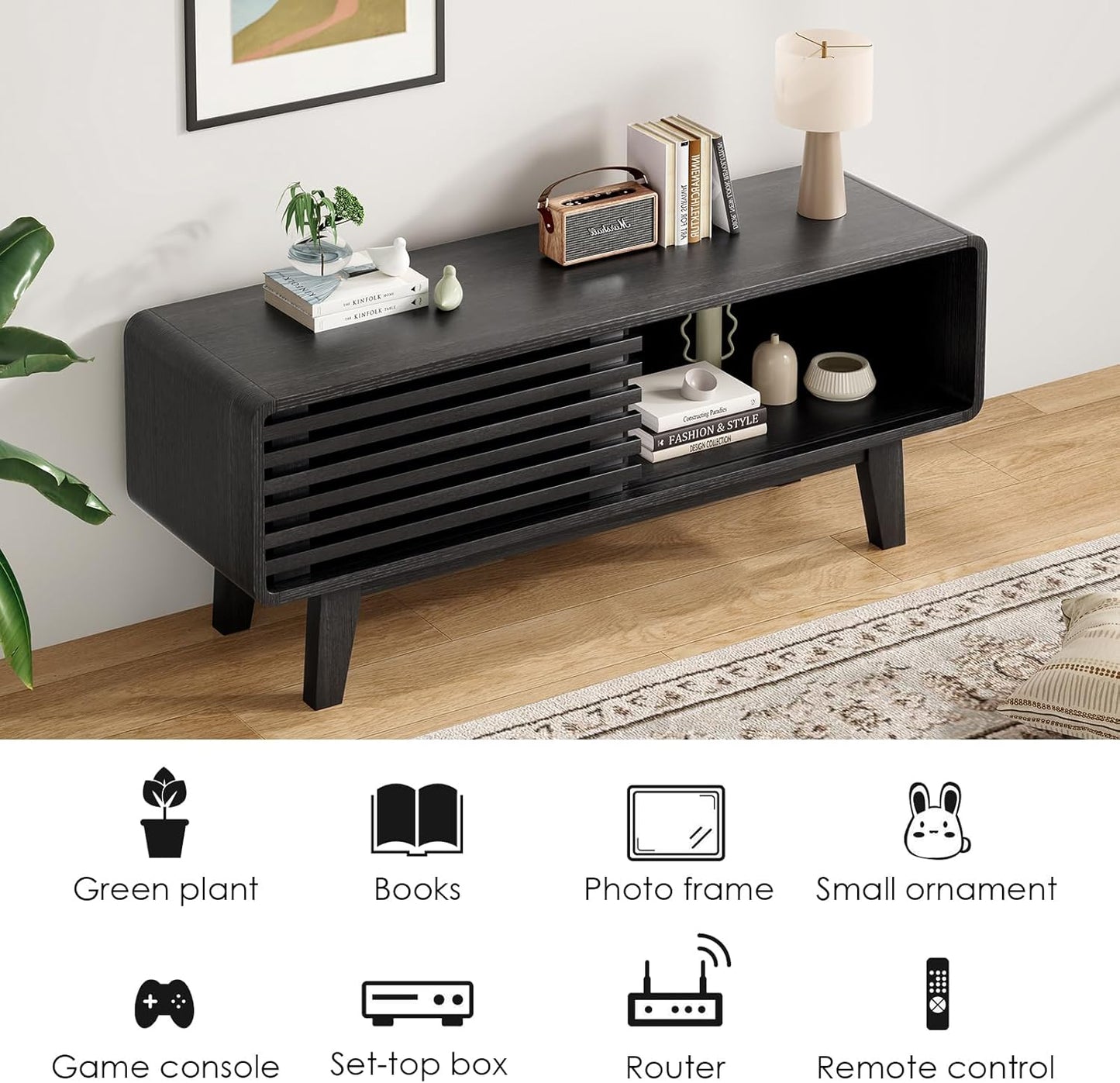 Farini TV Stand for TV up to 59", Entertainment Center with Storage and Sliding Door