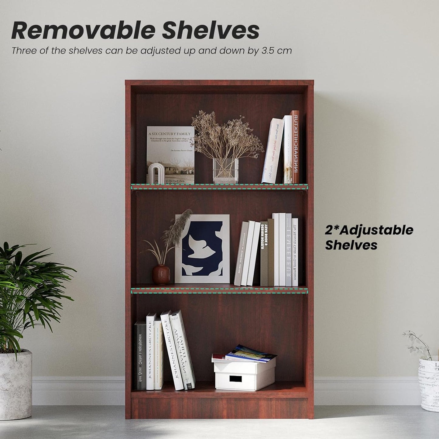 Farini Bookcase Freestanding 3 Shelf Wood Bookshelf Adjustable Shelves for Home Office,3 Layer, Grey