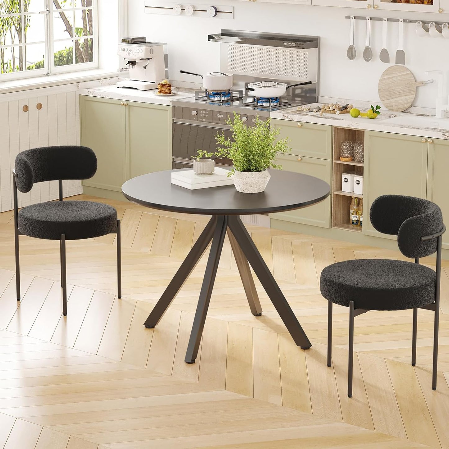 Farini Black Dining Table for 4-6 Person,39" Round Wooden Dining Tabletop and Metal Frame for Home Kitchen Dining Desk