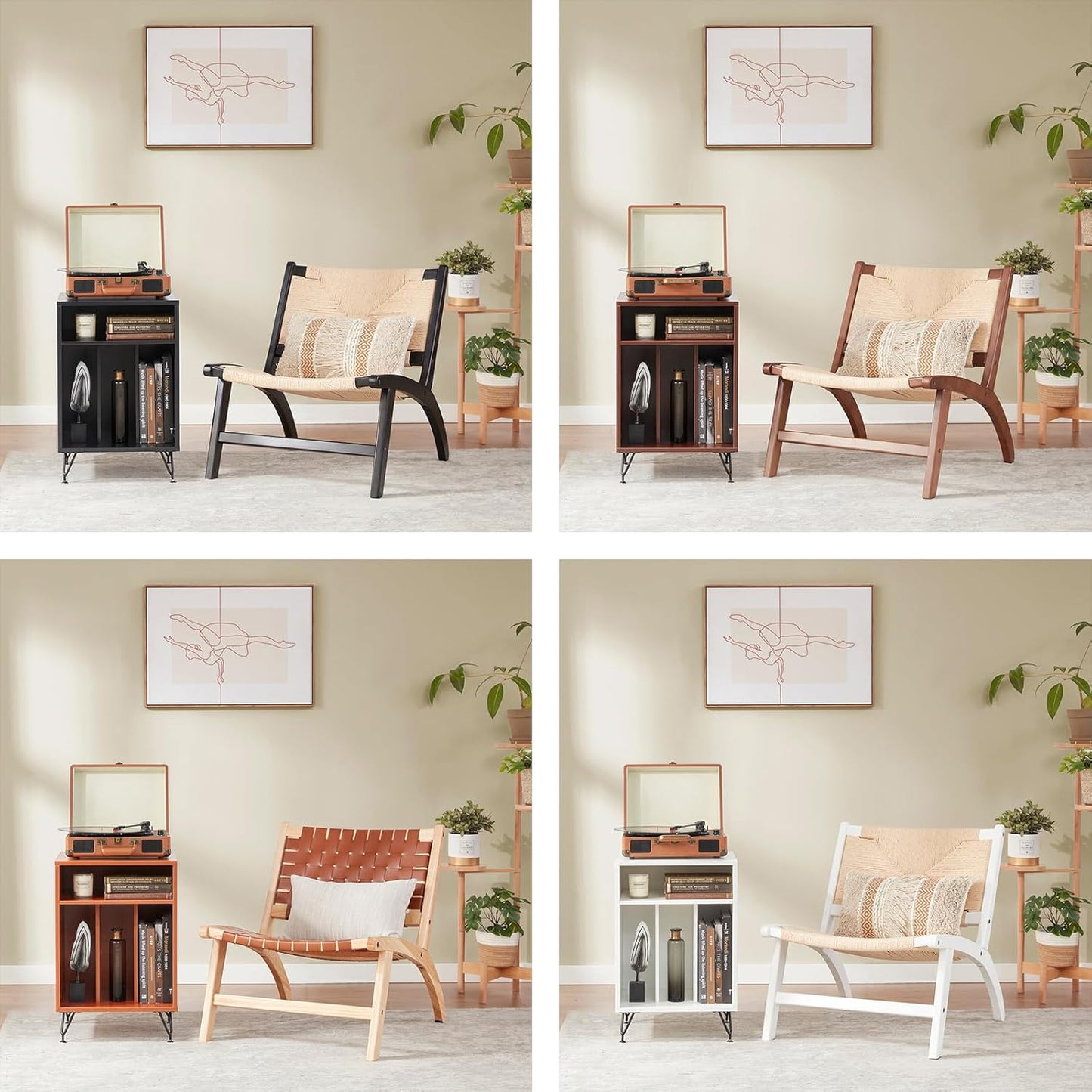 Farini Modern Boho Accent Chairs for Living Room,Mid Century Accent Chair,Side Chair Indoor Scandinavian Cognac Natural Wood Beech Braided Jute Woven Weave Paper Rope Seat