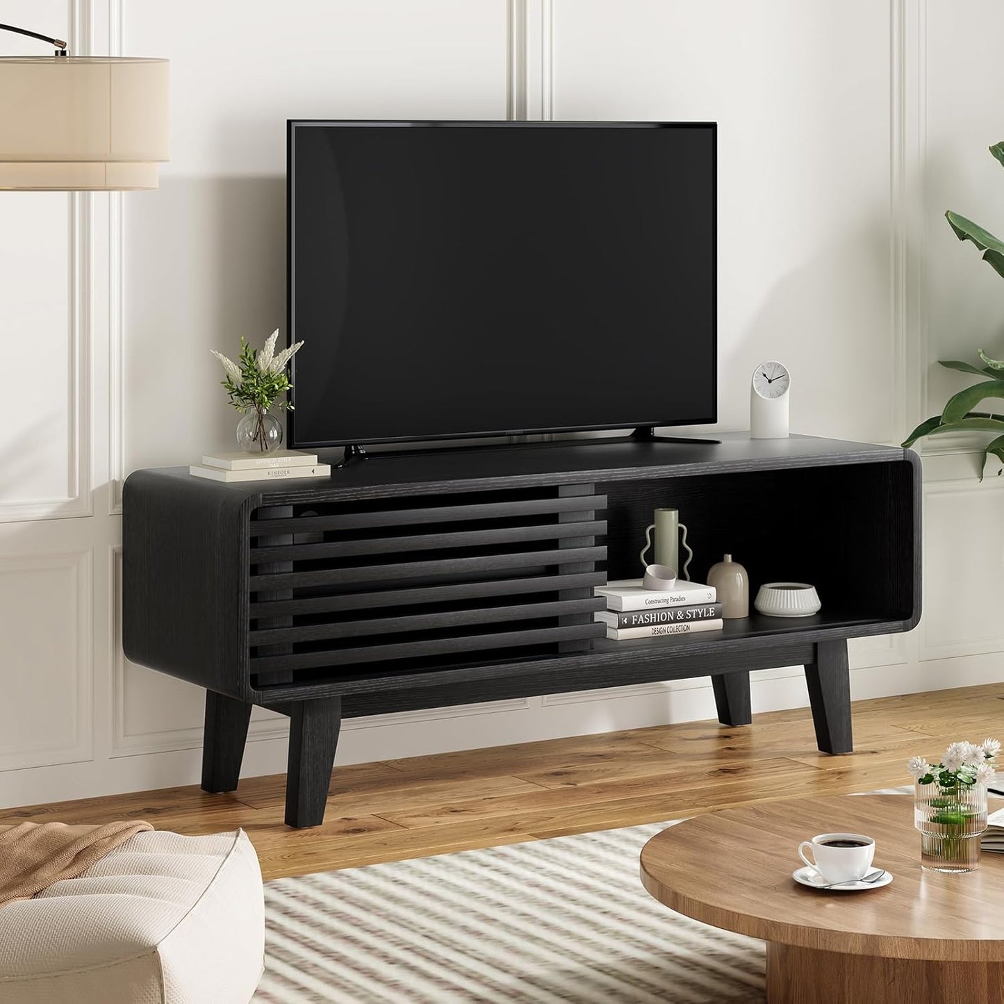 Farini TV Stand for TV up to 59", Entertainment Center with Storage and Sliding Door