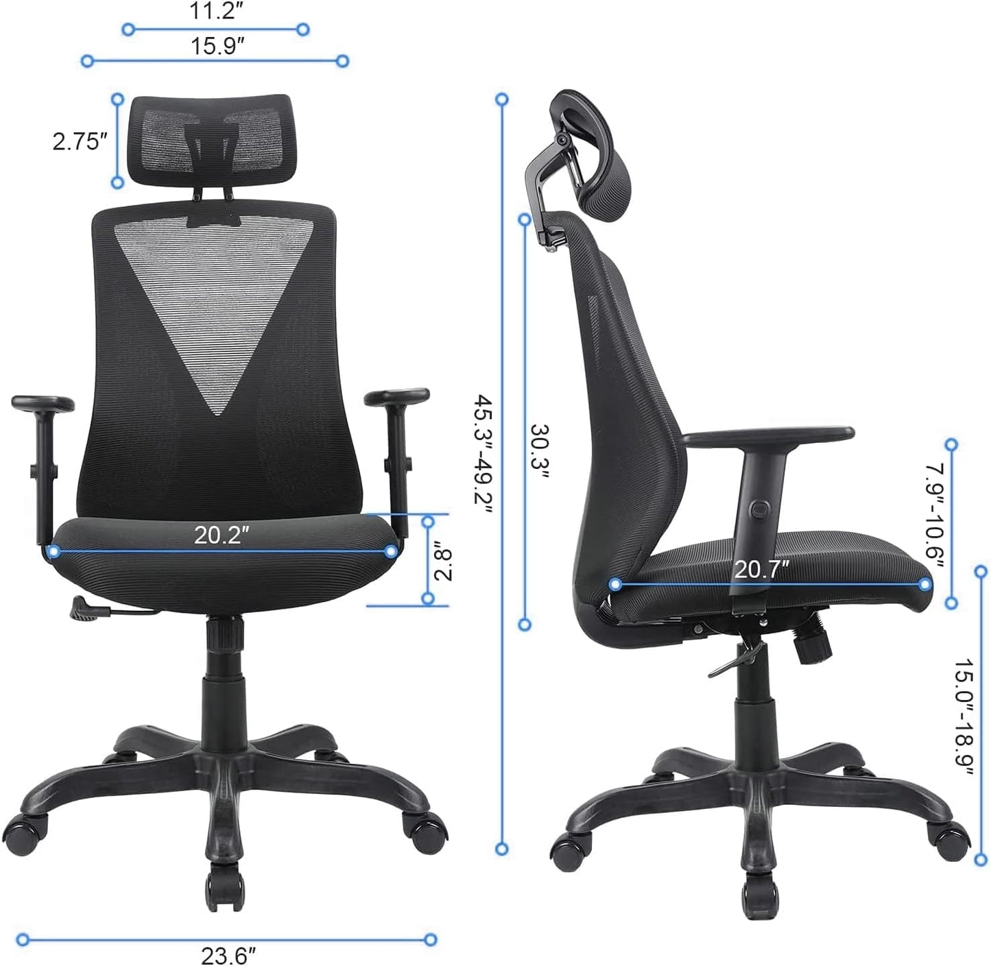 Farini Ergonomic Office Chair with Adjustable Headrest and Armrest, Mesh Swivel Desk Chair with Storage Function for Work, Gaming