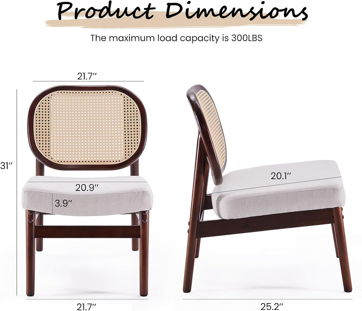 Farini Rattan Accent Chair, Upholstered Living Room Chair with Rattan Back & Wood Frame, Mid-Century Modern Reading Chair for Living Room, Bedroom