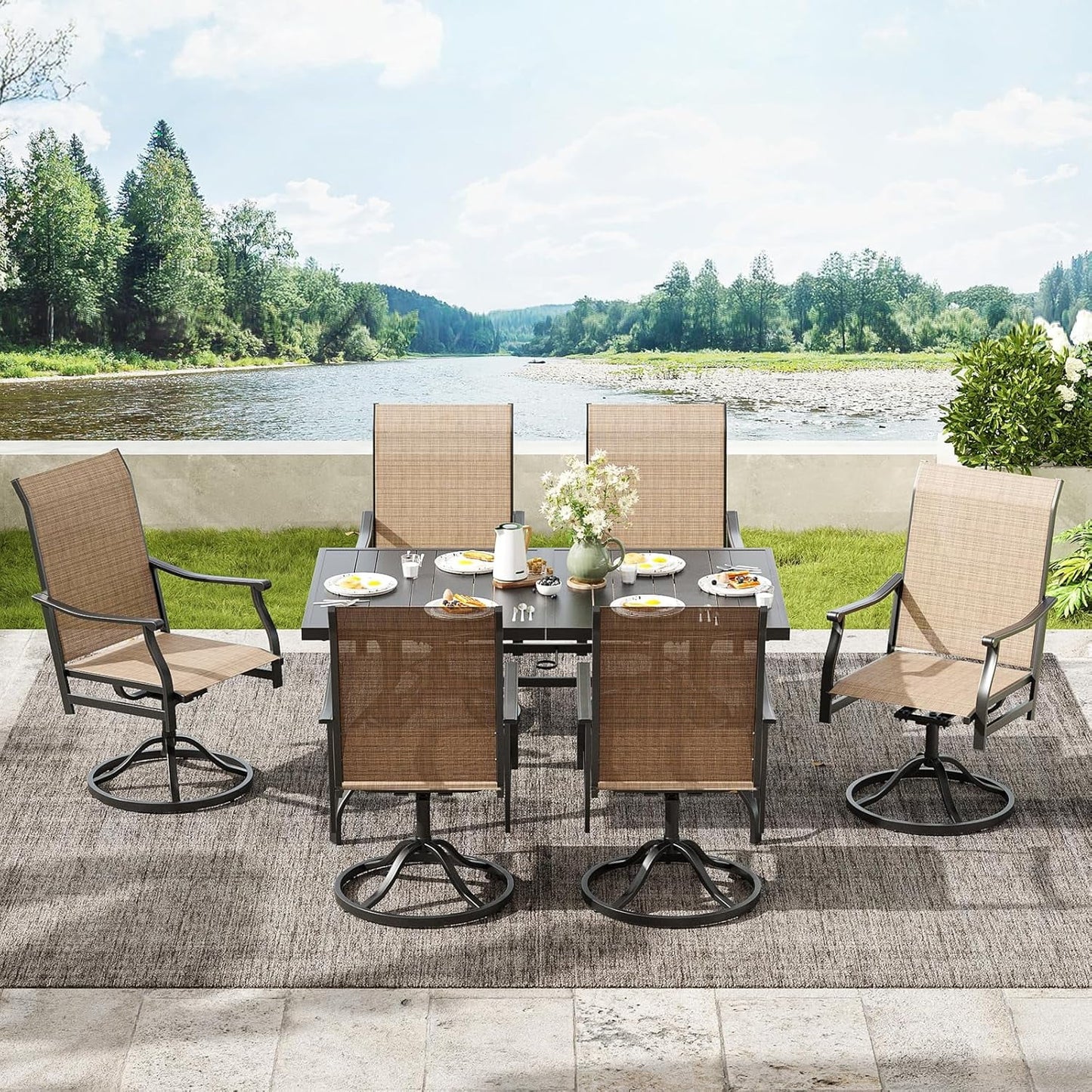 Farini Outdoor Dining Chairs Set, 360°Swivel Patio Dining Chair with Textilene Fabric, Outdoor Metal Armchair All Weather Resistant, Ergonomic Comfort, Perfect for Patio, Backyard, Balcony
