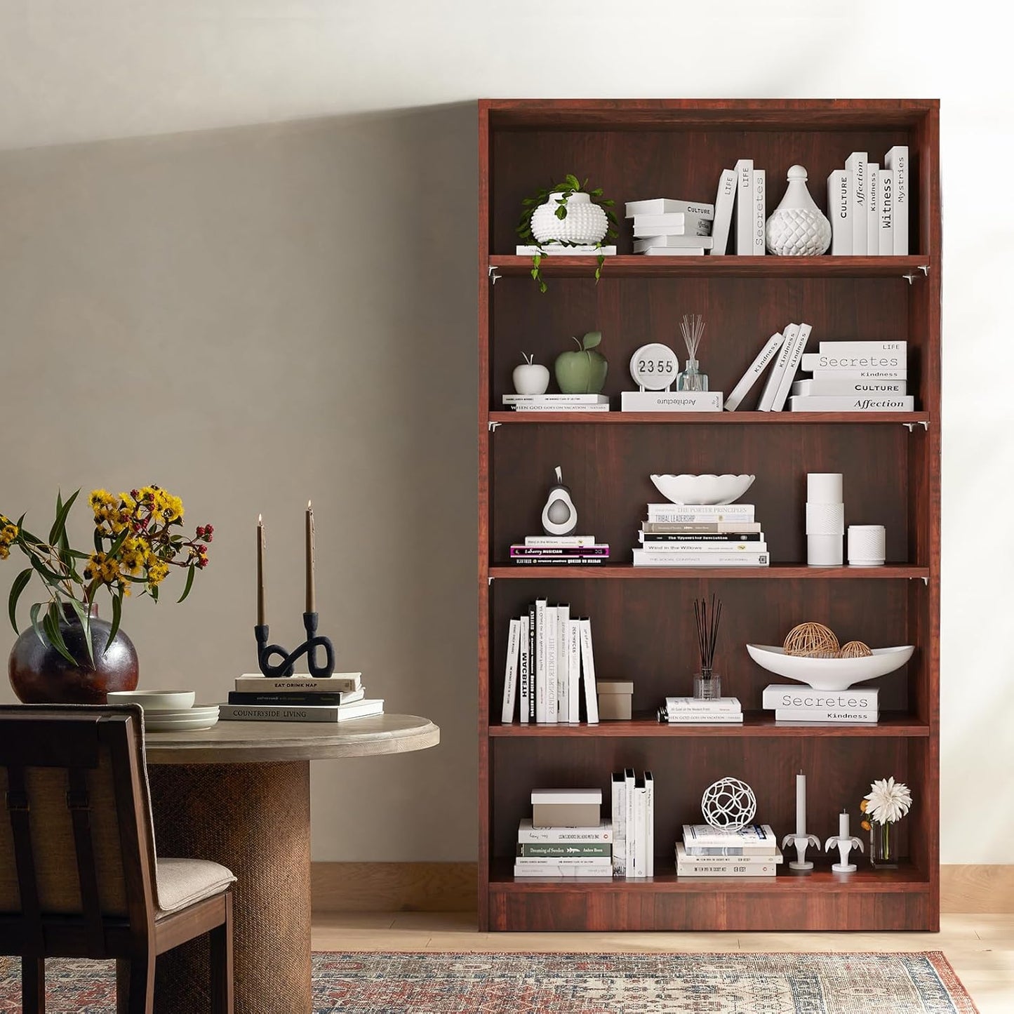 Farini 5 Shelf Bookcase,60 Inch Wood Tall Bookshelves for Living Room