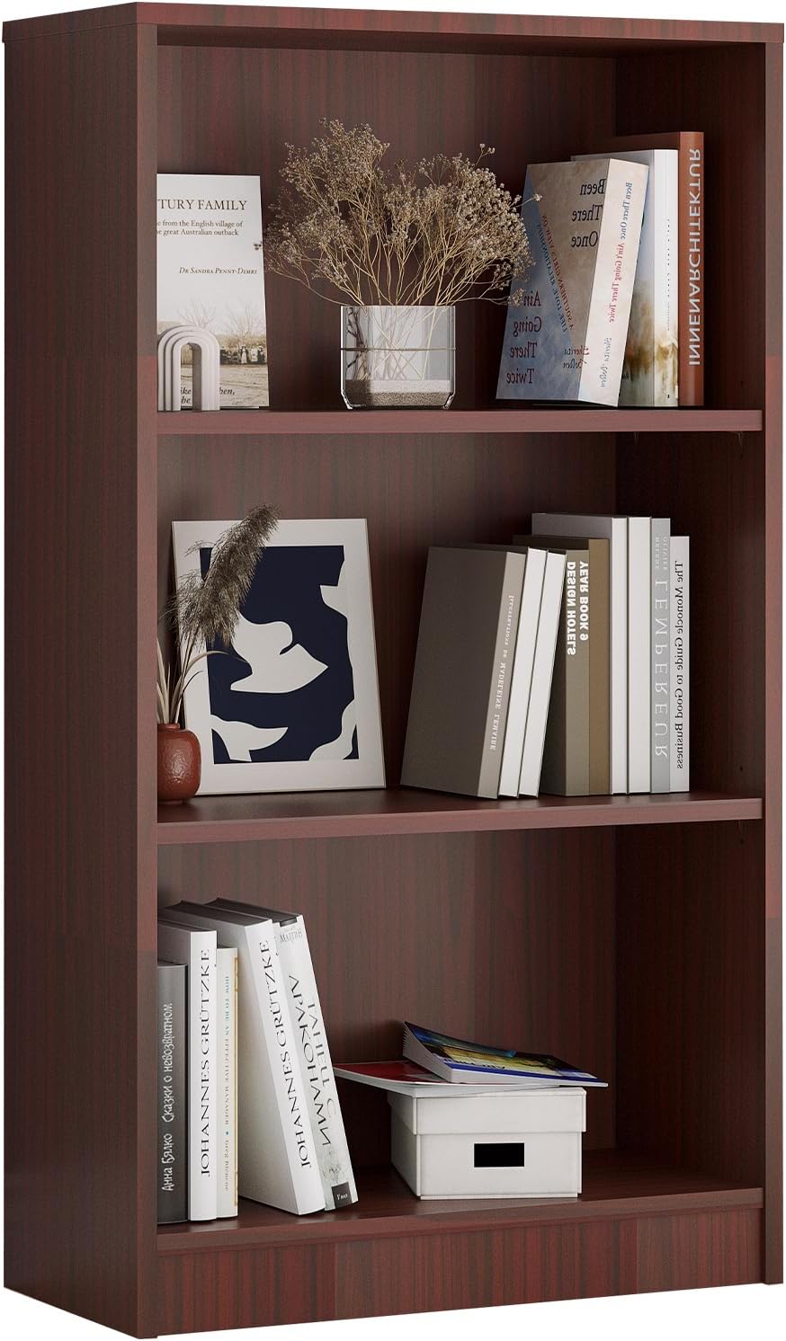 Farini Bookcase Freestanding 4 Shelf Wood Bookshelf Adjustable Shelves for Home Office,4 Layer, Cherry
