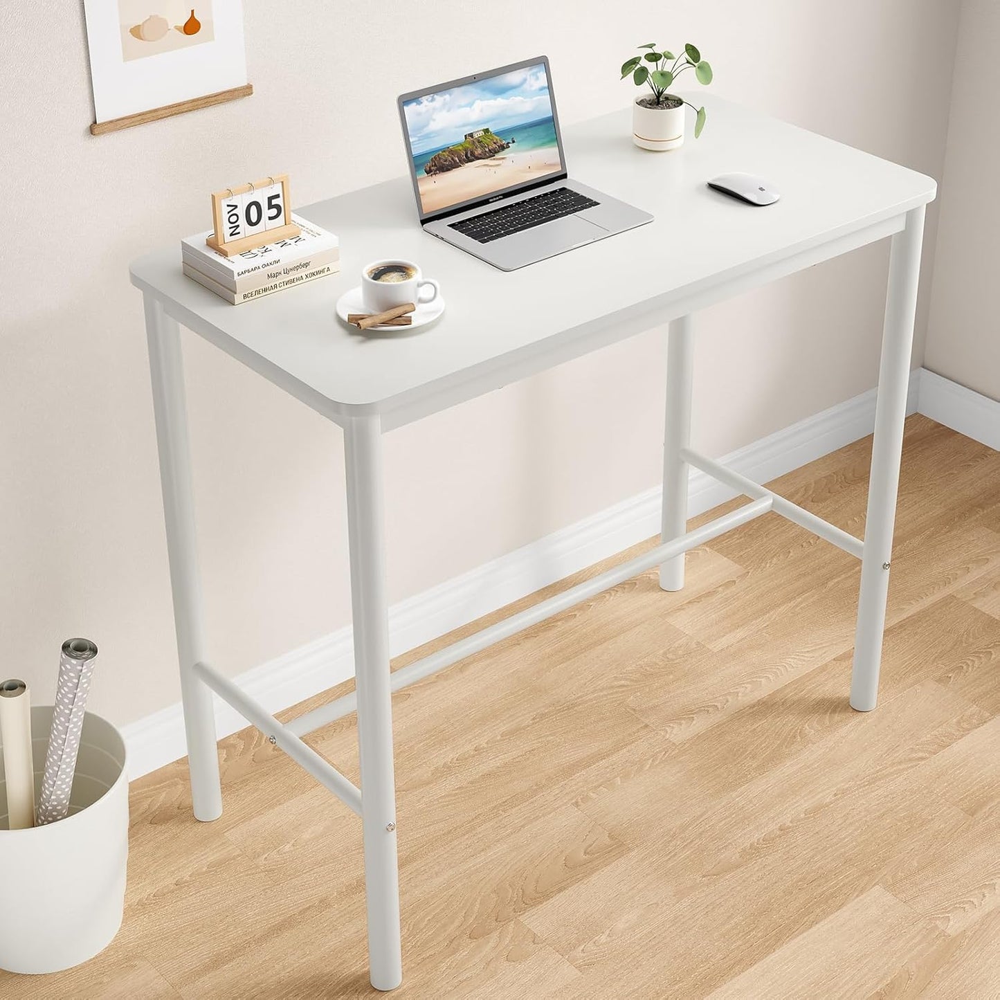 Farini 47 inch Counter Height Bar Table, Rectangular Dining Counter Tables with Metal Legs
