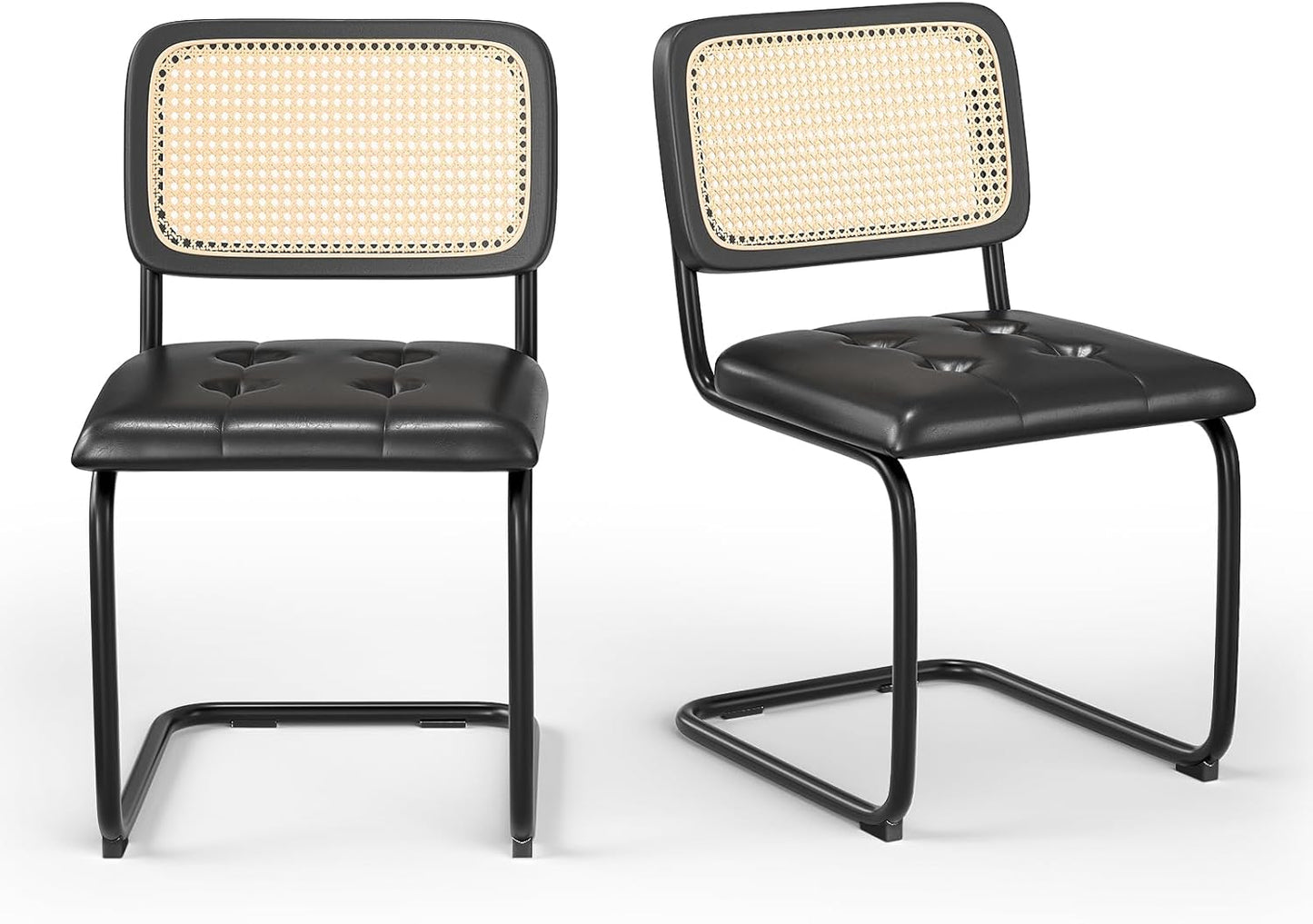 Farini Dining Chairs Set of 2, Mid-Century Modern Kitchen Chairs with Rattan Backrest & Velvet Upholstery