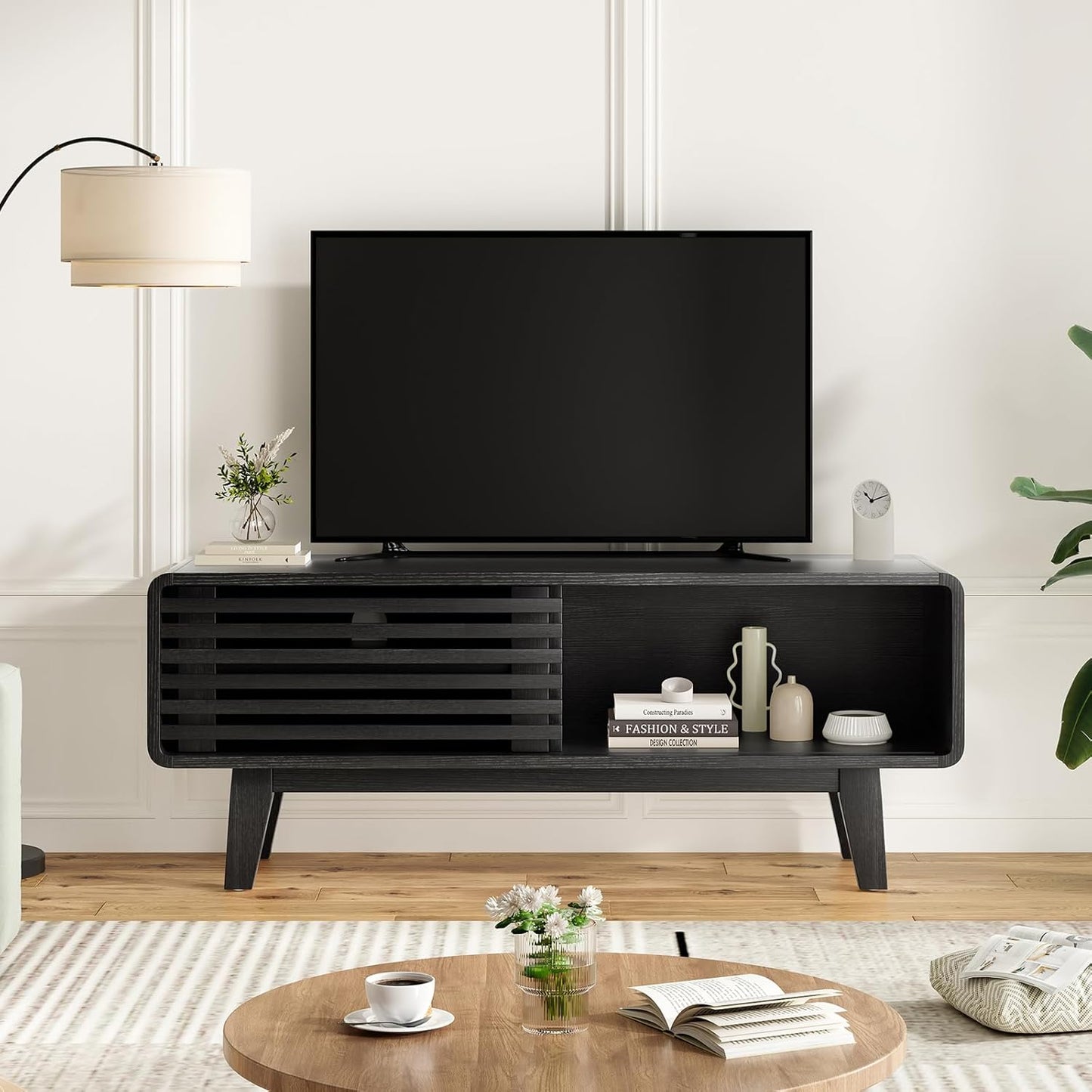 Farini TV Stand for TV up to 59", Entertainment Center with Storage and Sliding Door