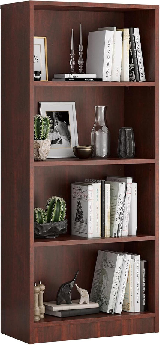 Farini Bookcase Freestanding 4 Shelf Wood Bookshelf Adjustable Shelves for Home Office,4 Layer, Cherry