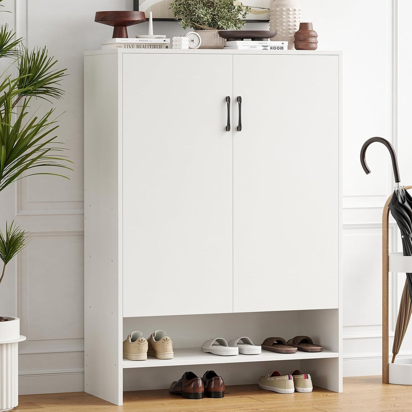 Farini Shoe Cabinet with Doors, 7 Tier 28 Pairs Shoe Cabinet Storage for Entryway, Hidden Narrow Shoe Cabinets with Adjustable Shelves for Hallway, Living Room