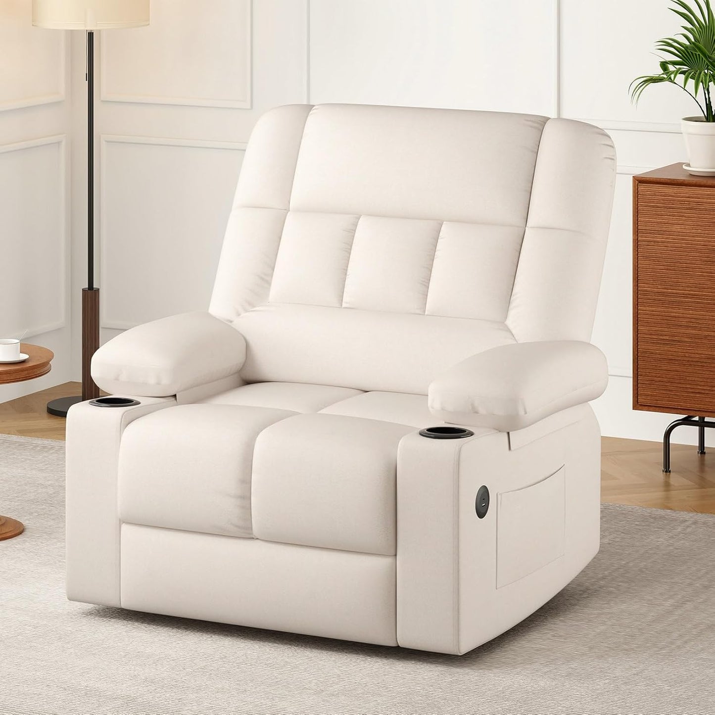 Farini Oversized Power Lift Recliner Chair with Massage and Heat for Elderly Big and Tall, Large Fabric Recliner Wide Electric Recliner Chair with USB Ports, Cup Holders, Side Pockets